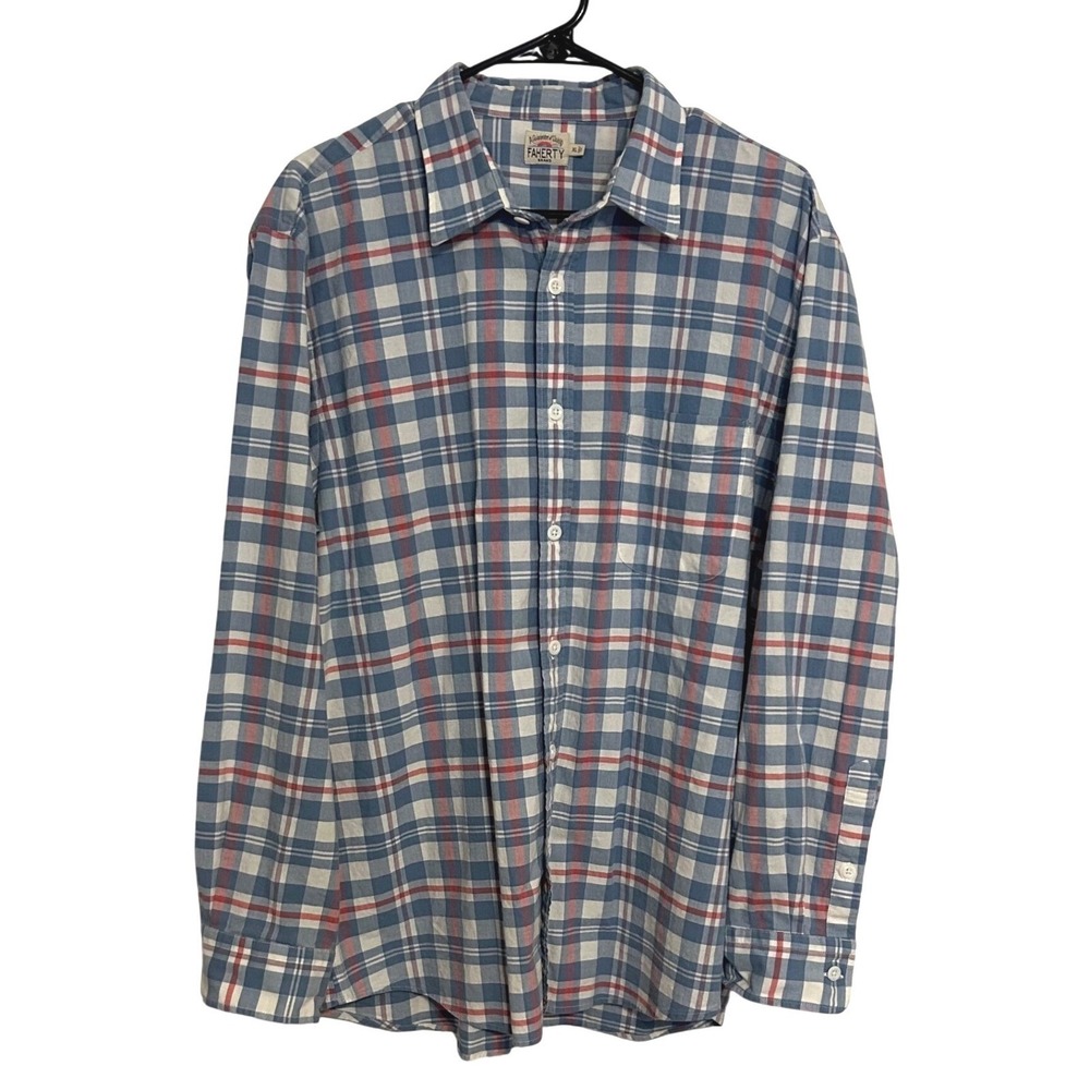 Faherty Mens Button Down Shirt Plaid L‎ 100% Cotton Outdoor Casual
